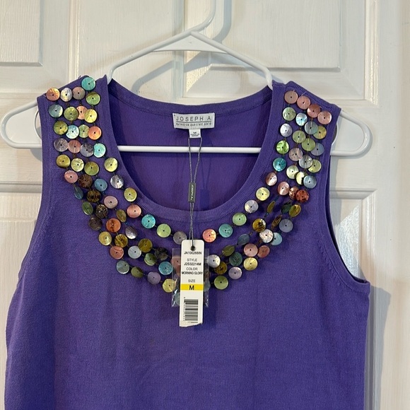 NWT Women’s Joseph A Qu'est Cequec EST Purple Shell Embellished Tank Top Sz M - Picture 2 of 9